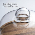QWORK Glass Dome Cloche with Acacia Wood Tray – 7" Cover for Cakes, Cheese & Table Display