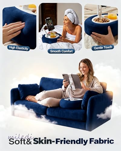Miledi Tablet Pillow Stand, Compatible with 5"-12.9" Kindle, iPad, Phone/Tablet, 360° Rotating Phone Holder for Bed, Soft Plush Fabric, Detachable Bowl, Reading and Relaxation on Bed, Blue - color: Blue