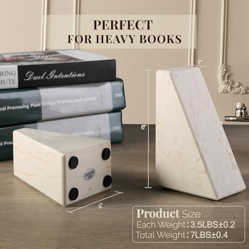Koville Marble Bookends for Shelves, Large Bookends for Heavy Books, Non-Slip Heavy Duty Book Stopper for CD/Movies, Aesthetic Decorative Bookends for Shelves Table Home Decor(Beige) - color: Trapezoid-beige