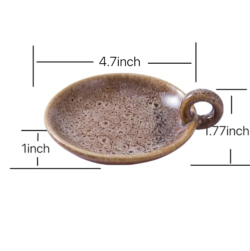 1pack Vintage Ceramic Candle Holders with Handle, Round Farmhouse Ceramic Plate Tray,Sage Holder for Burning,Incense Holder for Meditation Room Home Decor (Khaki) - color: Khaki