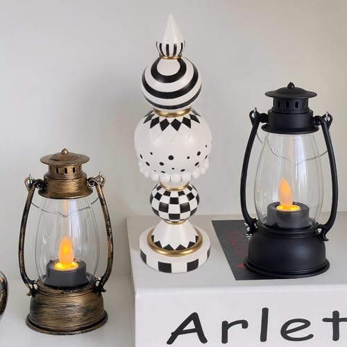 Black and White Checkered Decor, 15 Inch Large Resin Halloween Christmas Modern Sculpture, Holiday Indoor Table Centerpiece Mantel Office Desk Shelf Season Decorations for Home - color: Black and White Checkered