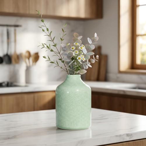 Sunddo Modern Green Vase - 8 Inch Ceramic Flower Vases Home Decor, Minimalist Decorative Vase for Centerpiece, Dining Table, Living Room, Office Desk Decor, Dresser, Easter Table Decoration - color: Green, size: 8 inch