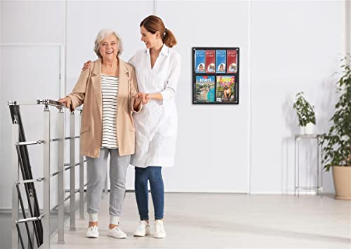 Displays2go Acrylic Wall Mounted Magazine Rack, 4-8 Adjustable Pockets, 2-Tiered - Black (2RP4BLK) - color: Black, size: 4 Pockets