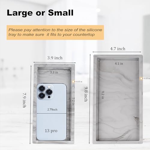 Small Bathroom Vanity Silicone Tray for Counter, Rectangle Dish Soap and Sponge Holder for Kitchen Sink, Perfume Organizer for Dresser, Marble Grey - color: Marble Gray, size: 7.9" x 4.0"