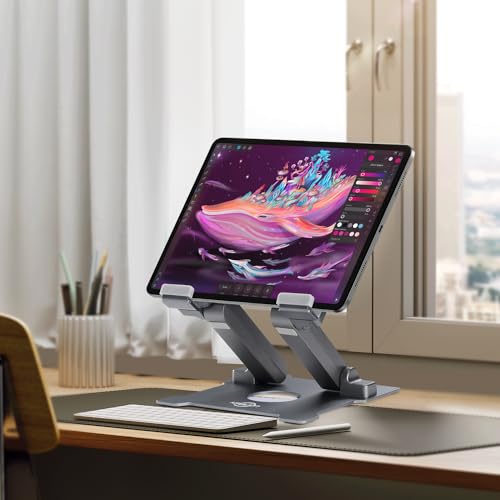 KABCON Adjustable Aluminum Tablet Stand (7-13.5 inch), Compatible with iPad, Surface Pro, FIRD HD 10, Samsung Galaxy Tab E, ASUS Transformer & Other Devices - color: Large-Grey