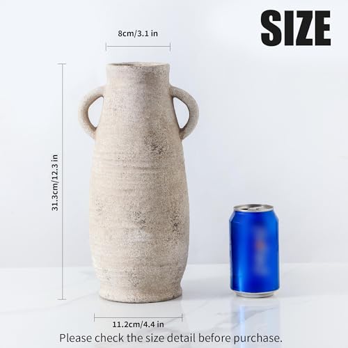Ceramic Rustic Farmhouse Vase, Distressed Decorative 12 Inch Flower Vase for Home Decor, Ideal Shelf Decor, White Boho Vase for Living Room Bedroom Kitchen Office Decor Centerpiece Table Decorations - color: 203-1-12in