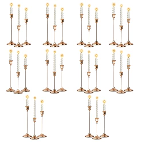 10 Sets Candle Holder Rose Gold Candlestick Holders - HearthLume Vintage Modern Metal Taper Candle Holders, Decorative Centerpiece for Table Mantel, Wedding Kitchen Home Decor, Wedding Gift,30Pcs - color: Rose Gold, size: 30pcs