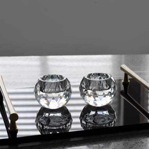 Crystal Candle Holders Set of 2, Tea Wax Ultra Elegant & Modern Centerpiece Home Décor,Wedding,Scented Candle Holder