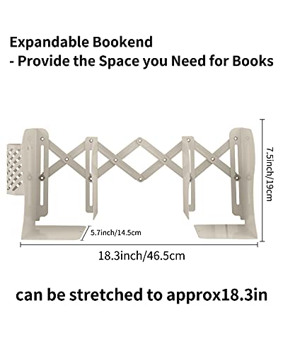 MSDADA Adjustable Bookends, Metal Book Ends for Heavy Books, Expandable Book Organizer with Pen Holder for Desk, Shelf, Office, The First Day of School Stationery Gift for Students,Teachers (Beige) - color: Beige