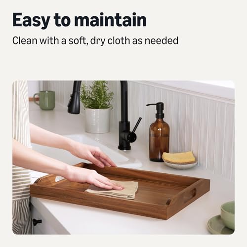 Amazon Basics Wooden Serving Tray with Built-in Handles, Acacia Wood, 17 x 12 in.