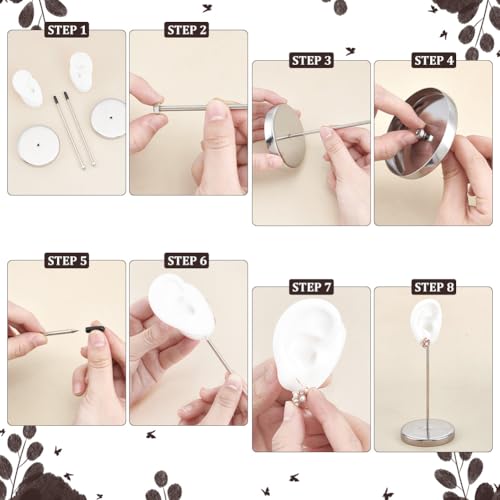 UNICRAFTALE 1 Set Ear Shaped Earring Display Stand White Piercing Stud Holder Silicone Earring Model Organizer with Round Base Ear Shape Jewelry Organizer Holder for Women Earring Storage - color: White
