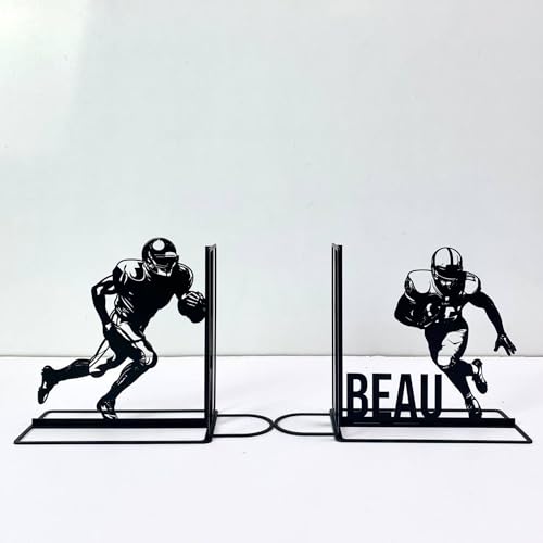 Sports Themed Metal Bookends, Book Ends for Shelves, Office Desk, Cookbook Stand, CD Holder, Magazine Holder for Office Organization, Housewarming Gifts New Home (US Football Design) - color: Us Football Design