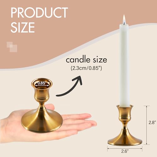 Willceka Gold Taper Candle Holder, Brass Candlestick Holders, Vintage Metal for Table Centerpieces Wedding Christmas Decor (Gold, 2 Pcs)