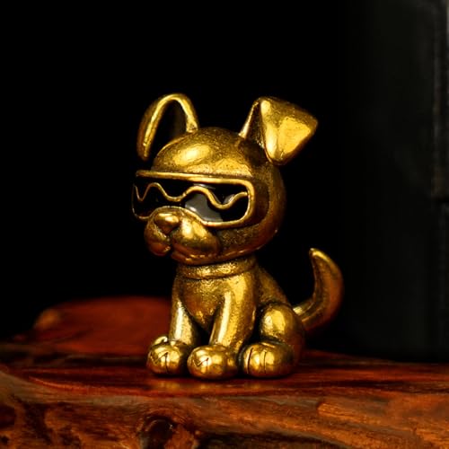 CHOVY 100% Solid Brass Retro Desk Decor - Collectible Figurines of Sunglasses Dog Executing M Project Vintage Animal Sculpture Oddities and Curiosities Handmade Office Artifact for Bookshelf Decor - color: M Plan Dog