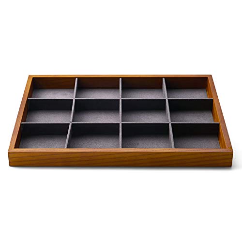 Oirlv 12 Grids Wood Jewelry Organizer Tray Stackable Jewelry Drawer Tray Bracelet/Watch Showcase Display Storage(Grey) - color: Grey 12 grid tray