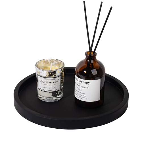 Silicone Bathroom Tray Round Vanity Tray Decorative Soap Holder Kitchen Countertop Organizer Coffee Table Decor for Candle, Perfume, Plant, 8 Inch, Black - color: Black, size: 8"