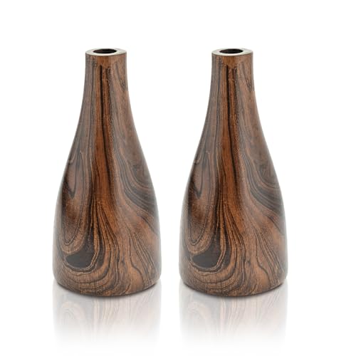 Aeravida Artistic Grain Pattern Natural Mango Tree Wood Flower Set of 2 Vase | Modern Farmhouse Home Décor | Kitchen Bedroom Living Room Home Decoration - size: 2PCS