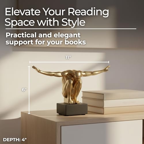 Resin Book Ends Decorative Bookends – Book Holder for Shelf Decor and Office Decor, Office Shelf Decor and Book Lovers Gifts, Art-Inspired Sculpture Home Decor Accent – 11", Gold & Black