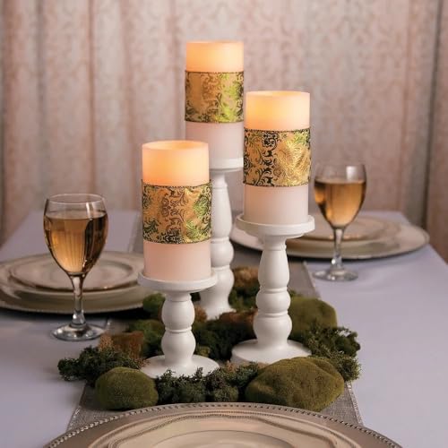White Resin Candle Holder Set (3 Hand Painted Pieces) Wedding and Home Decor