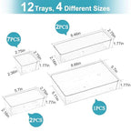 Manalete Drawer Organizers Set of 12, 4 Sizes Clear Plastic Drawer Organizers and Storage Bins for Kitchen, Bathroom, Office, Dresser Desk Drawer Organizer Tray for Jewelry, Makeup, Junk, Gadgets