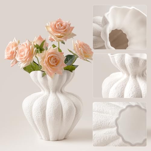 White Ceramic Vase, 6.8 Inch Modern Boho White Flower Vase for Home Decor, Unique Vase for Farmhouse Living Room Cabinet Table Centerpieces Wedding Decorations - size: Small