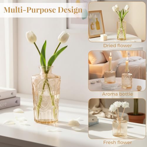12 Pack Bud Vase in Bulk - BEAHOT Gold Flower Vases for Wedding Decorations, Glass Vase for Table Decorations, Small Vase for Home, Mother's Day, Centerpieces, Party, Office (Gold) - color: Gold