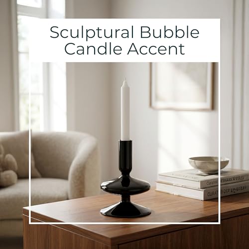 Vintage Glass Candle Holder for Pillar Candles – Taper Candle Holders for Table Decor, or Living Room – Stacked Disc Design Candlestick Holders, Boho Home Decor – 5", Black - color: Black, size: 5.0" H