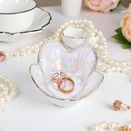 Rainbow Flower Ring Dish Jewelry Tray, Small Glass Trinket Tray for Rings Earrings, Present for Wife Mom Daughter Women - color: crystal rainbow color
