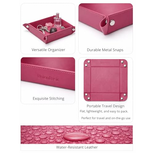 UnionBasic Small Valet Tray, Jewelry Tray for Rings Watches Earrings, Entryway Catchall Caddy for Coins Keys Change, Nightstand Bedside Valet Holder, Trays for Electronic Gadgets, Roseo - color: Roseo, size: 5.4" x 5.4" x 1.6"