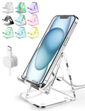 TOPGO Acrylic Cell Phone Stand, Clear Phone Holder for Office Desk, Vanity, Kitchen, Bedside Table, Compatible with iPhone 17/Smartphones/iPad/Switch/Kindle, Office Desk Accessories - color: Clear