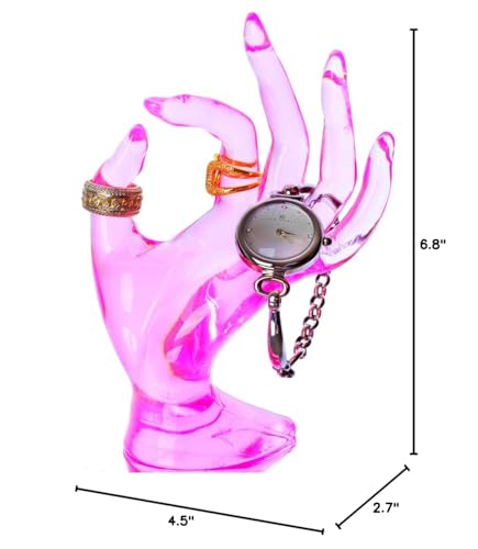 HOMEGOAL Ring Holder, Pink Room Decor, Hand Jewelry Display Holder, Danish Pastel Room Decor, Preppy Decor, Mannequin Hand, Polyresin, 7 Inch (Pink) - color: Pink