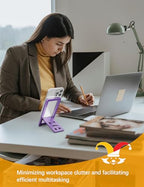 Aoviho Phone Stand for Desk, Ultra-Thin Foldable Aluminum Phone Holder, Portable Travel & Office Cell Phone Stand Compatible with iPhone 17 16 15 14 13 12 Pro Max, Fits 3.7"-7" Devices, Purpel - color: Purple