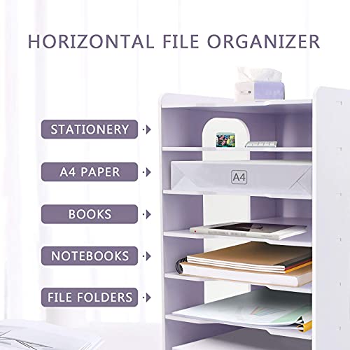 SONGWAY File Organizer for Desk - Desk Organizer for Document, Multifunctional 7 Tier Vertical File Holder, Paper Holder Organizer, Desktop File Organizer for Home Office School Decorations, White - size: 7 Tier