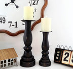 Black Worn Pillar Candle Holder - Rustic Wooden Farmhouse Candlestick Holders for - 2 Piece Set - color: Black-01