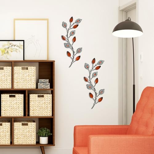 Cityelf 3 Set Crystal Leaf Wall Art Sculpture Iron Tree Leaves Branch Hanging Wall Décor Jeweled Bling Home Deor Acrylic Diamond Accent … - color: rust red leaves set 3