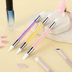 3 Pcs Nail Art Sculpture Pen, Dual Tipped Silicone Nail Tools, Silicone Head Acrylic Handle Nail Art Brushes, Rhinestone Nail Polish Carving Pen, Nail Art Tools for Home Salon(Yellow, Pink, Purple) - color: Yellow, Pink, Purple