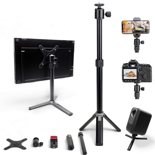 Kado Metal Portable Monitor Stand Tripod, 100x100mm 75x75mm Wall/Arm Mount Adapater Bracket Plate, 360° Ball Head and 1/4" Screw Compact for Phone, Tablet, Projector, Camera and Webcam - style: Charcoal Gray