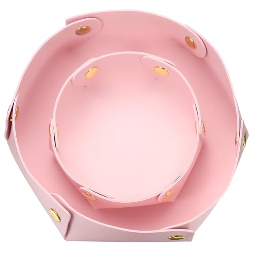 uxcell 2 Pcs Valet Tray for Women and Men, PU Leather Jewelry Tray Entryway Table Bedside Nightstand Catchall Storage Organizer for Jewelry Key Coin Watch Wallet (2 Size, Pink) - color: Pink