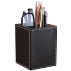 KINGFOM PU Leather Square Pens Pencils Holder Cup Desktop Stationery Organizer Case Office Accessories Container Box Brown - color: Brown-S