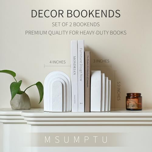 Decorative Bookends for Shelves, Set of 2 Book Ends for Heavy Books, Layered Arch Design White Bookend - color: White