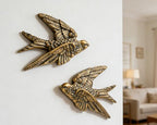 AMOIENSIS Bird Wall Sculpture Art, (Set of 2) 4¾ inch Resin Antique Gold Bird 3D Sculpted Floating Hanging Wall Sculpture Decoration - color: Antique Gold