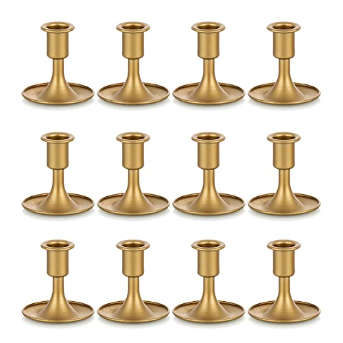Candlestick Holders Taper Candle Holders, Romadedi Gold Candle Stick Candle Holder for Table Centerpiece, Wedding Reception, Festive Christmas Mantel Decoration or Home Decor, Set of 12 - color: Gold, size: 12 pcs