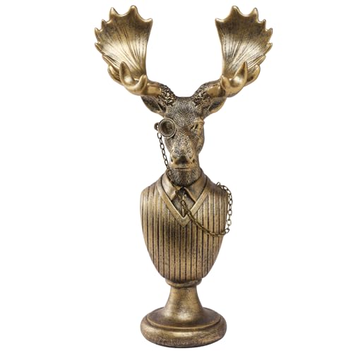 Vintage Animal Statue Sculpture,Gold Resin Moose Bust Figurine with Glasses & Suit, Deer Retro Office Desk Decor for Home Living Room, Creative Gift for Animal Lovers - color: Deer Bust