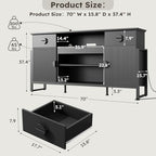 LGHM 70'' Fluted TV Stand with Power Outlets, Stylish Modern Entertainment Center with Drawers for TVs Up to 80”, 38'' Tall TV Stand, Media Console for Living Room, Metal Legs Design, Black - size: 38''H TV Stand