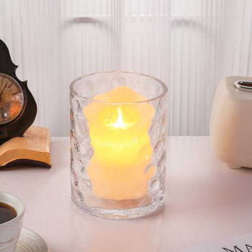 5‘ Wide 6" High Decorative Glass Cylinder Vase with Dimpled Circle Pattern, 8 Inch Tall, Clear (1, 5"x6") - size: 5"x6"