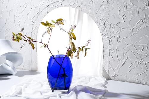 Barski - Handmade Glass - Oval Shaped vase - Cobalt - 10" H (10 Inches High) Made in Europe