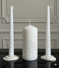 Unity Candle Set - Wedding Ceremony & Reception – 6” Pillar & Two 10” Taper Candles – Long Burning Unity Candles for Marriage Ritual – Handmade in USA – White| Pearls