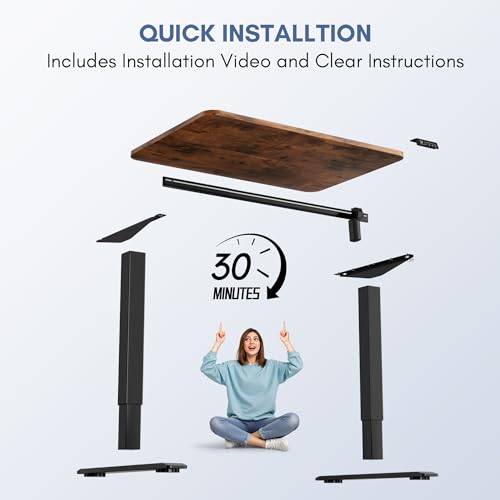 Furmax Electric Height Adjustable Standing Desk Large 40 x 24 Inches Sit Stand up Desk Home Office Computer Desk Memory Preset with T-Shaped Metal Bracke, Brown - color: Brown, size: 40 Inch