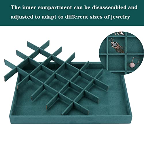 Large Velvet Jewelry Tray, Drawer Organizer for Jewelry in Dresser, Stackable Jewelry Drawer Organizer Inserts for Earring Necklace Bracelet Rings(Green,24grid) - color: Green, size: 24grid