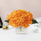 Silk Hydrangea Artificial Flowers in Vase with Faux Water, Silk Flower Arrangements in Vase for Wedding, Dining Table, Living Room (Orange) - color: Orange